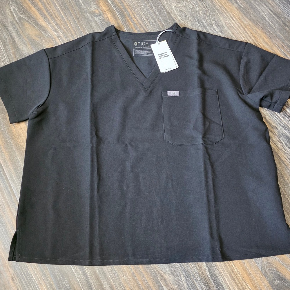 FIGS Womens Oversized Catarina V Neck Scrub Top Black W23SW1053 Small NWT